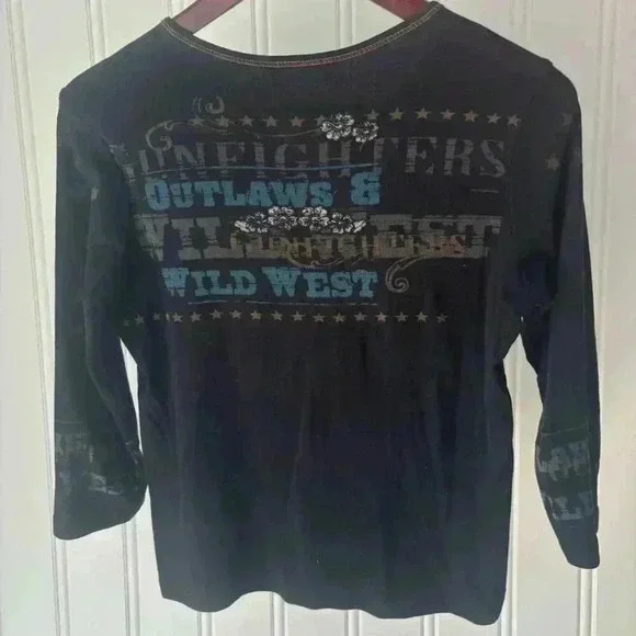 Wildhorse Long Sleeve Tee Rhinestones Vintage Western Print Y2K GLAM GRUNGE - Picture 2 of 6